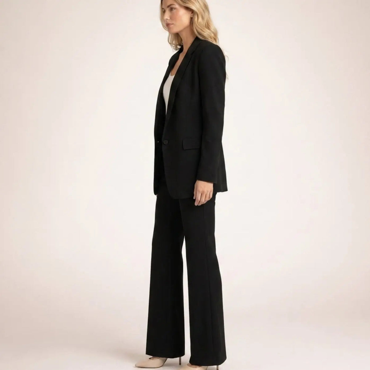 Conjunto de traje para mujer, con blazer entallada y pantalón de pernera ancha