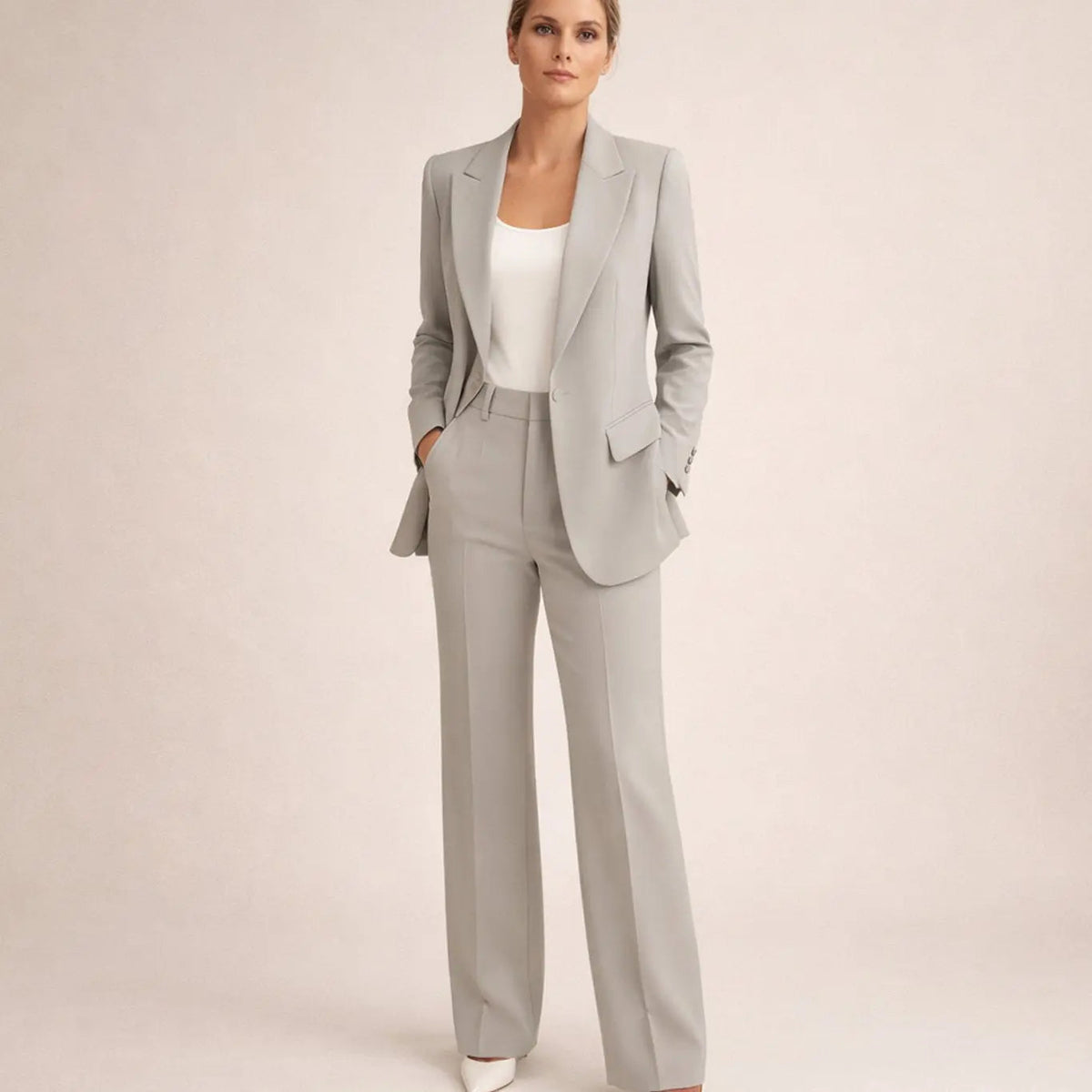 Conjunto de traje para mujer, con blazer entallada y pantalón de pernera ancha