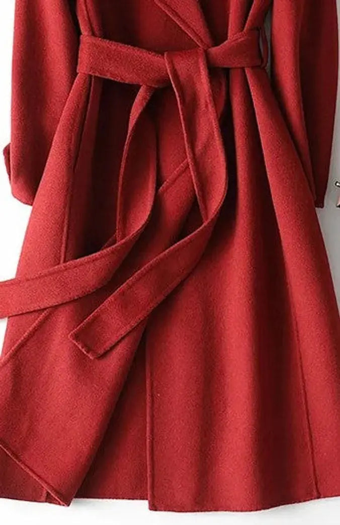 Abrigo largo de invierno para mujer, de línea A, mezcla de lana y con cinturón