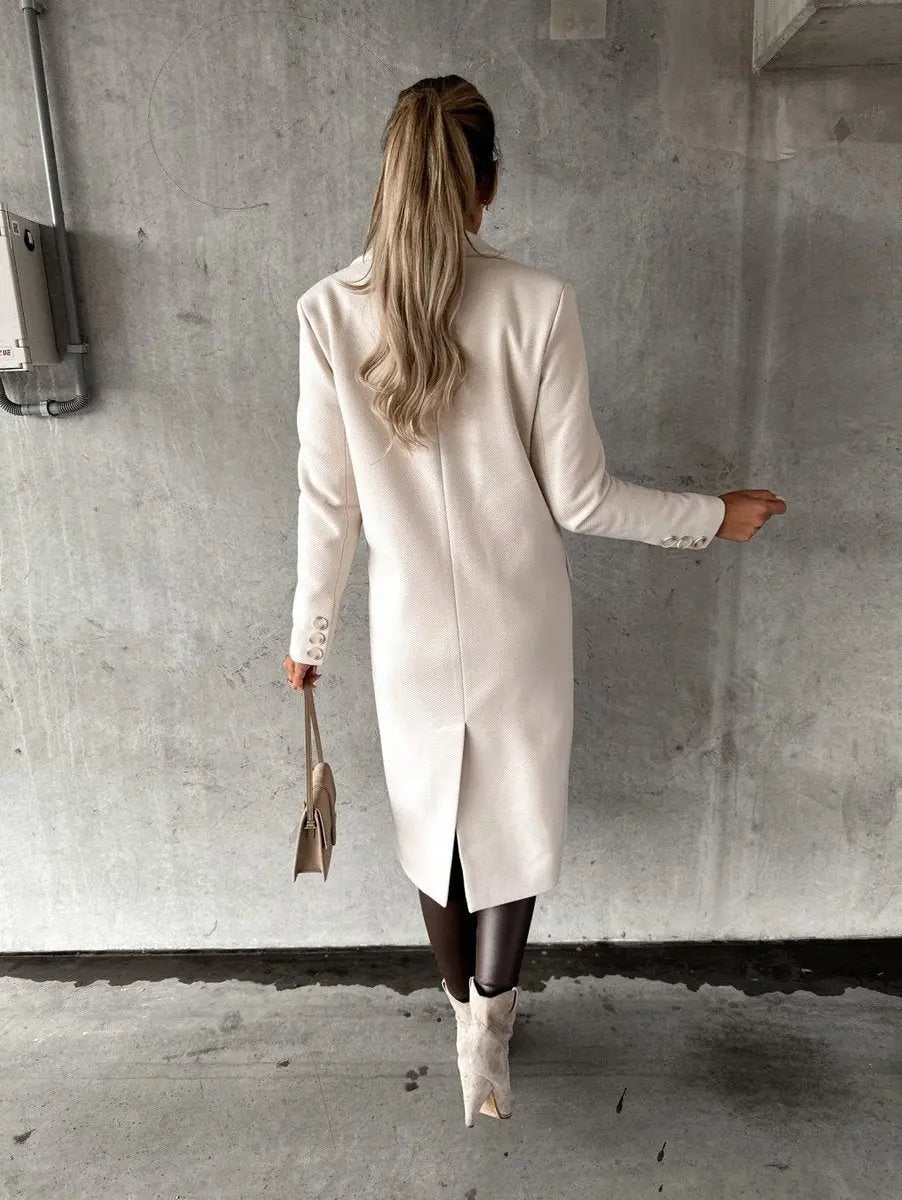 Abrigo largo de invierno para mujer, cruzado y con aspecto de lana