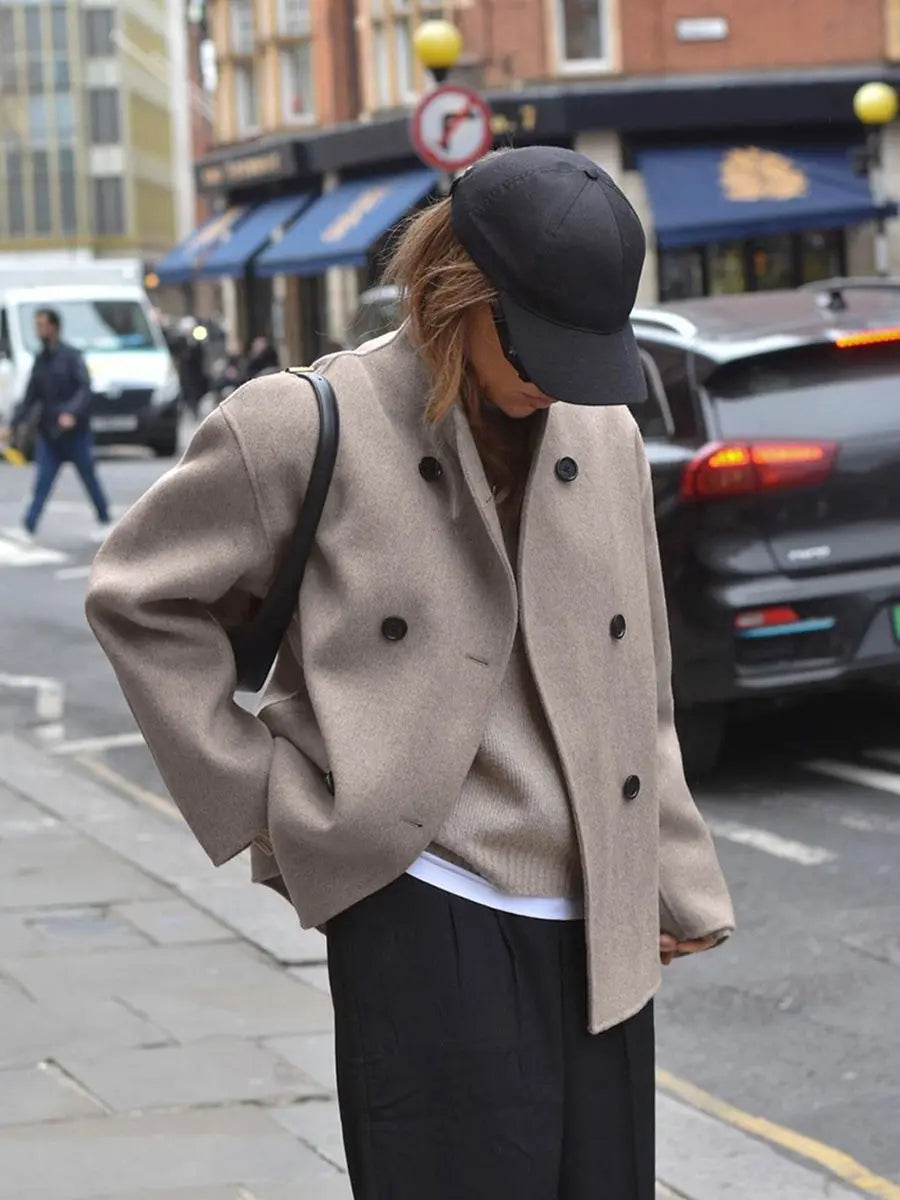 Abrigo marinero de invierno para mujer, cruzado y con cuello alto