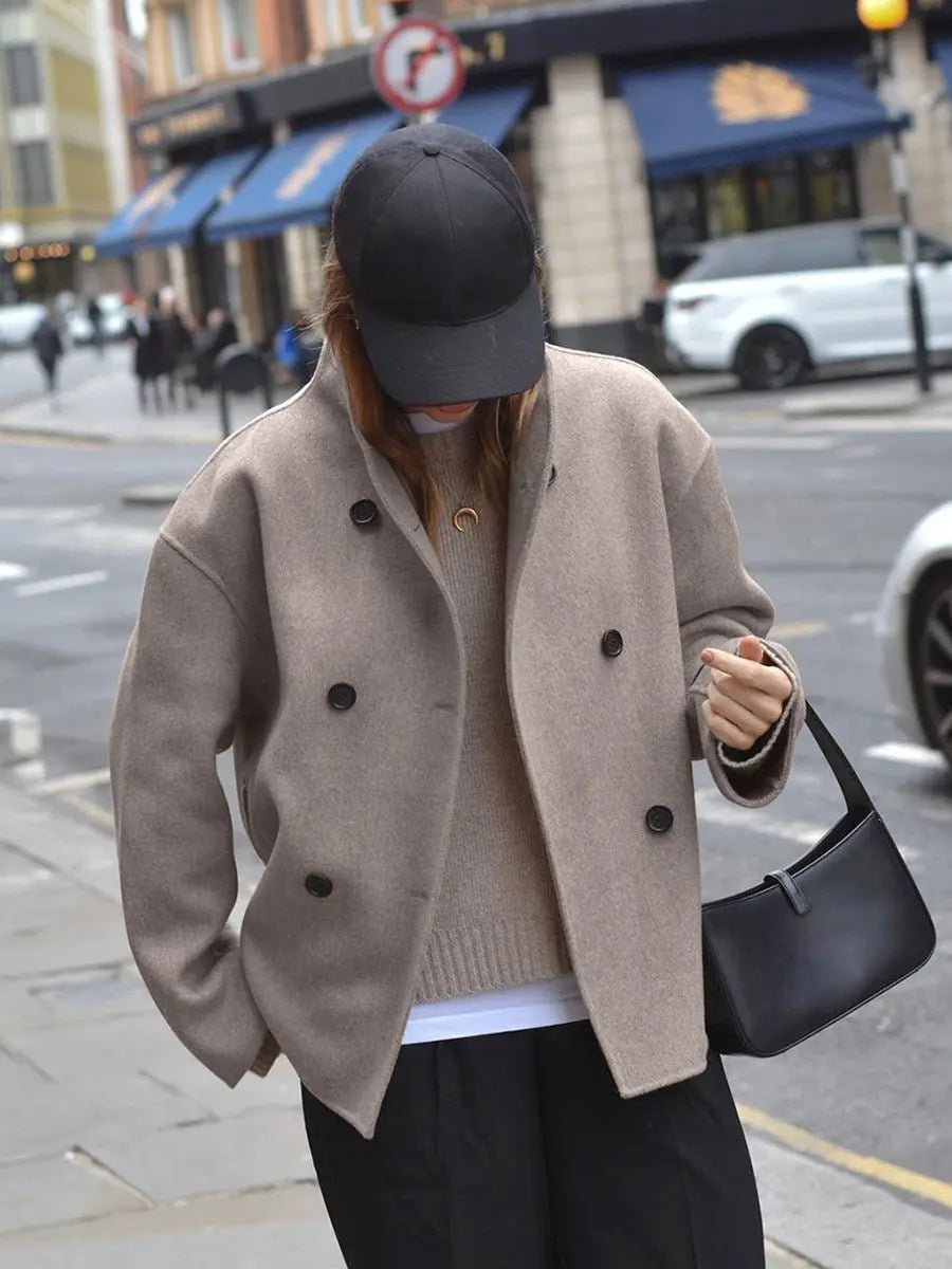 Abrigo marinero de invierno para mujer, cruzado y con cuello alto