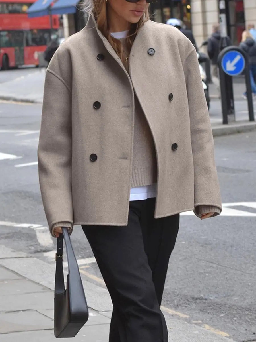Abrigo marinero de invierno para mujer, cruzado y con cuello alto