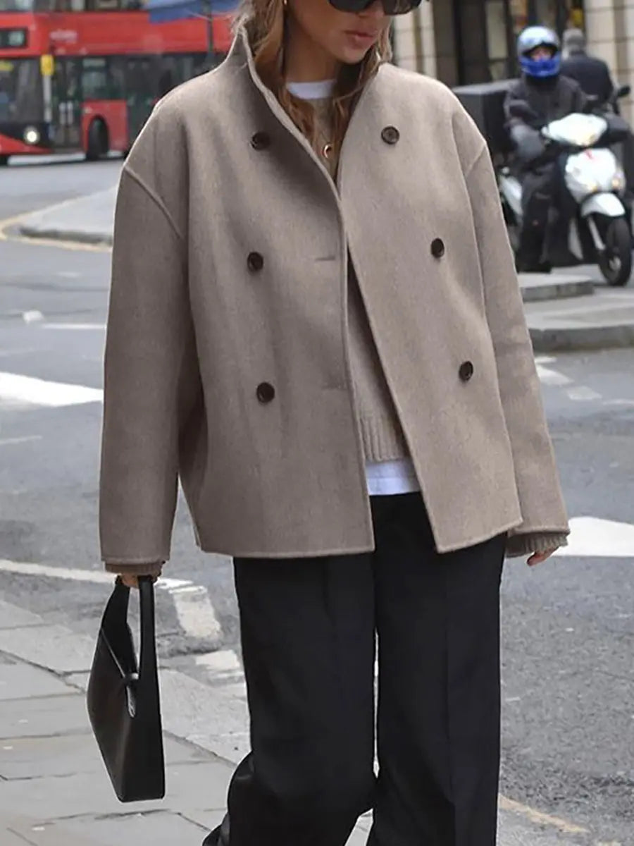 Abrigo marinero de invierno para mujer, cruzado y con cuello alto