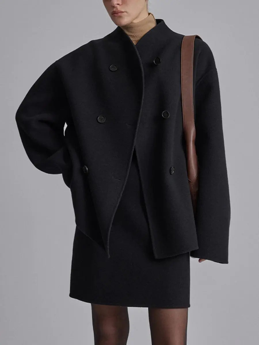 Abrigo marinero de invierno para mujer, cruzado y con cuello alto