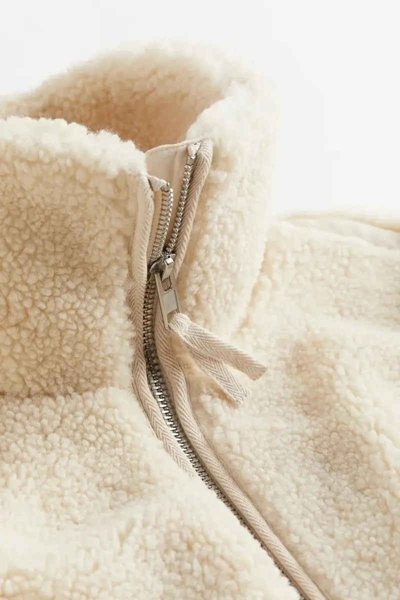 Chaqueta de invierno de forro polar teddy para mujer, de corte relajado y con cremallera