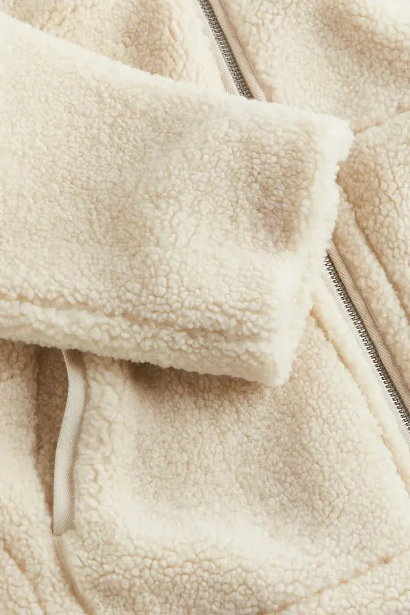 Chaqueta de invierno de forro polar teddy para mujer, de corte relajado y con cremallera