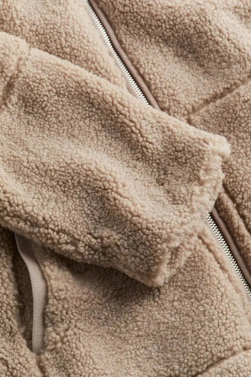 Chaqueta de invierno de forro polar teddy para mujer, de corte relajado y con cremallera