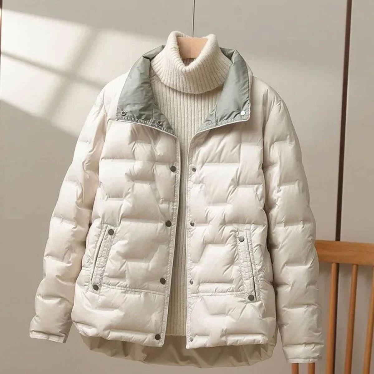 Abrigo acolchado de plumas para mujer, de invierno, con cuello alto