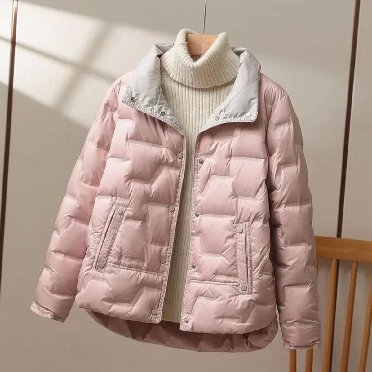 Abrigo acolchado de plumas para mujer, de invierno, con cuello alto