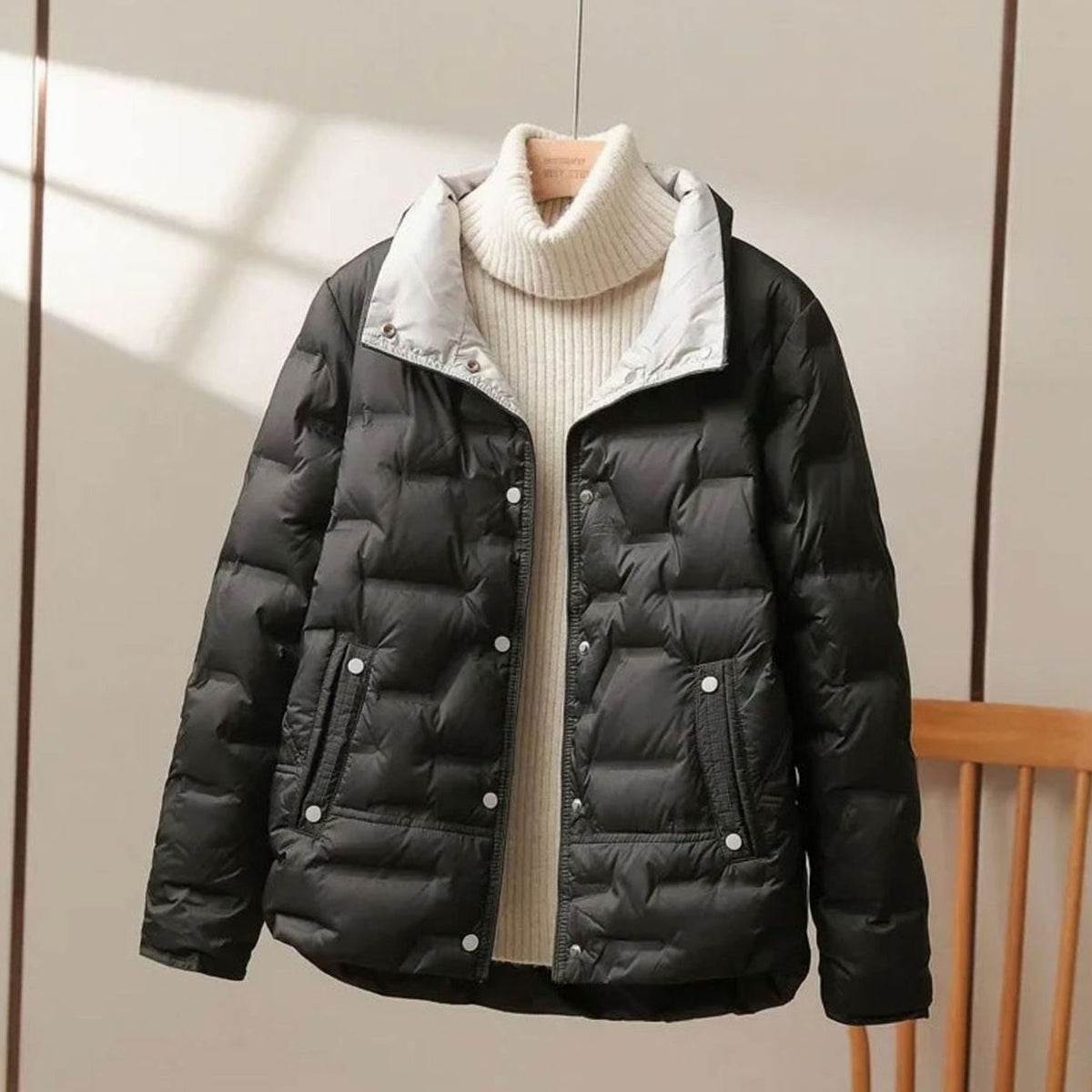 Abrigo acolchado de plumas para mujer, de invierno, con cuello alto
