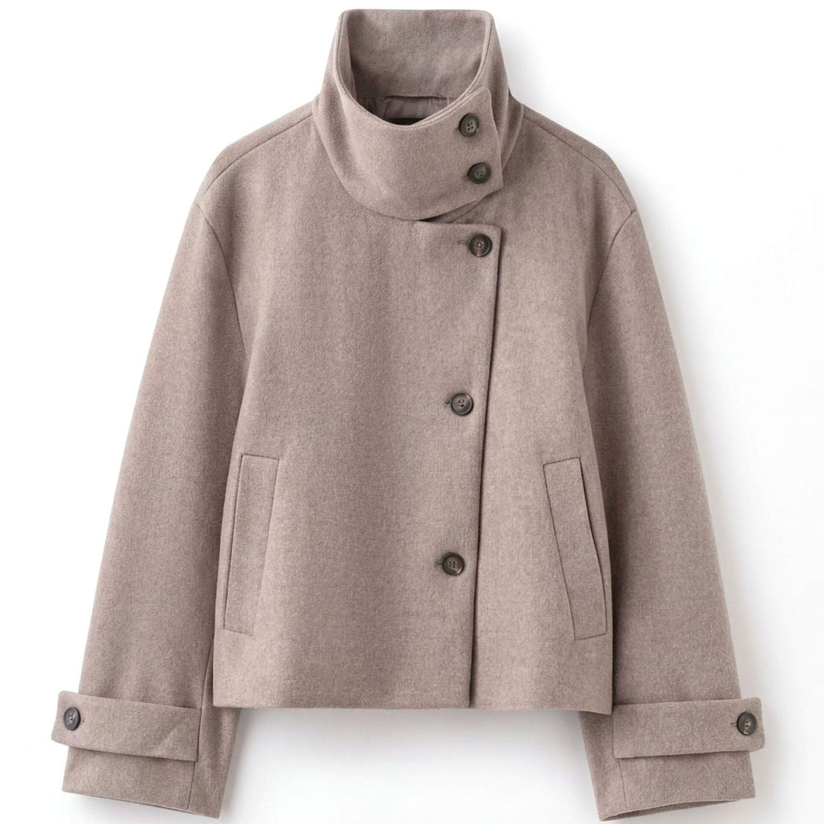 Abrigo corto de invierno para mujer, de mezcla de lana, con cuello alto