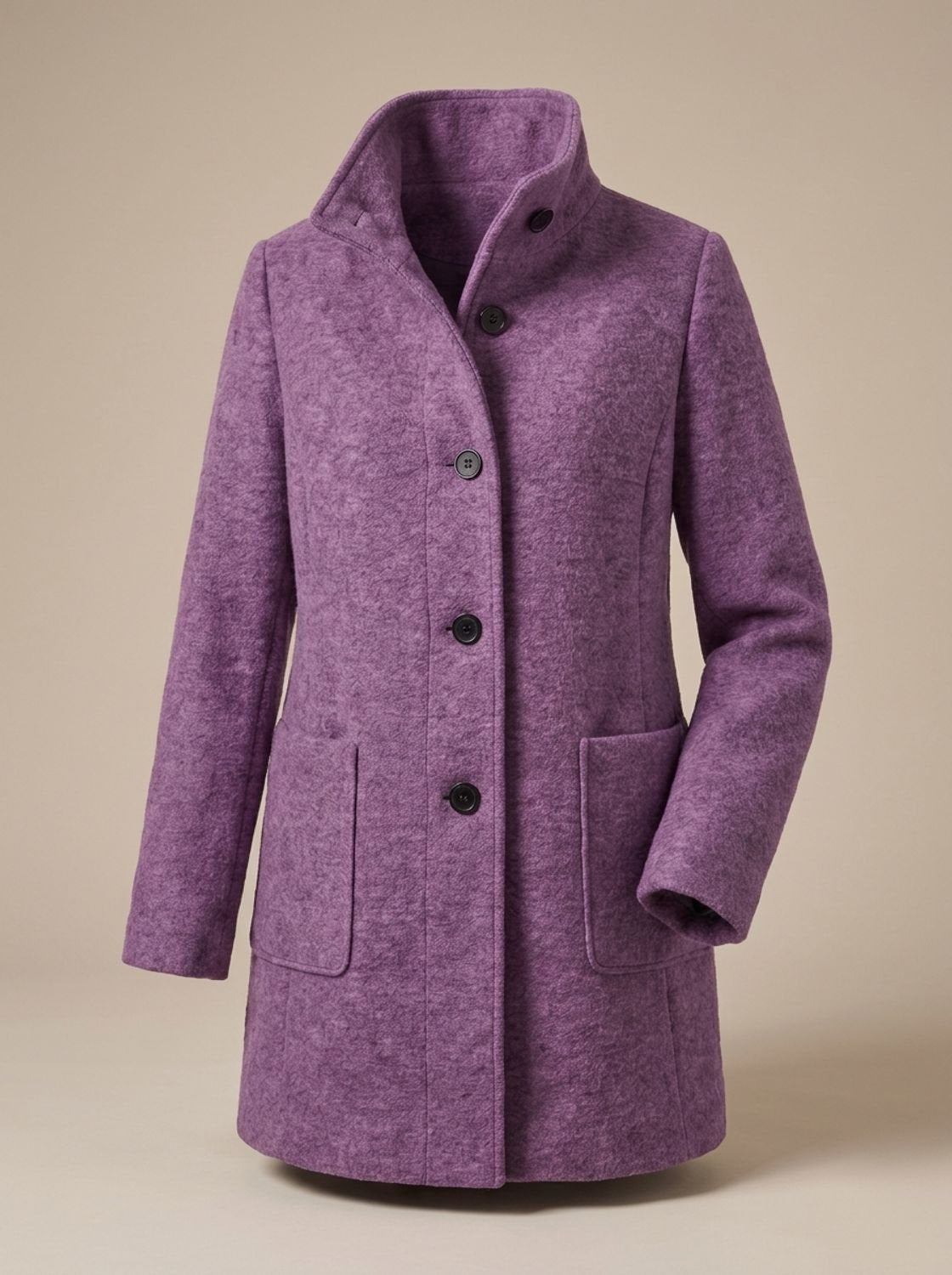 Freya | Gabardina de mezcla de lana para mujer, de cuello alto, con botones delanteros y corte largo