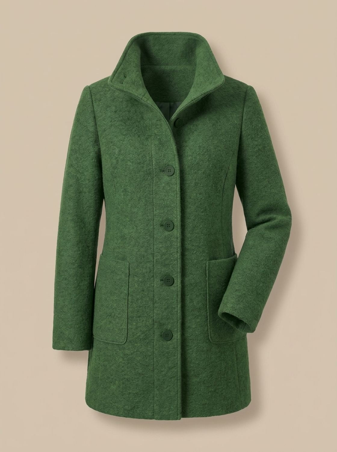 Freya | Gabardina de mezcla de lana para mujer, de cuello alto, con botones delanteros y corte largo