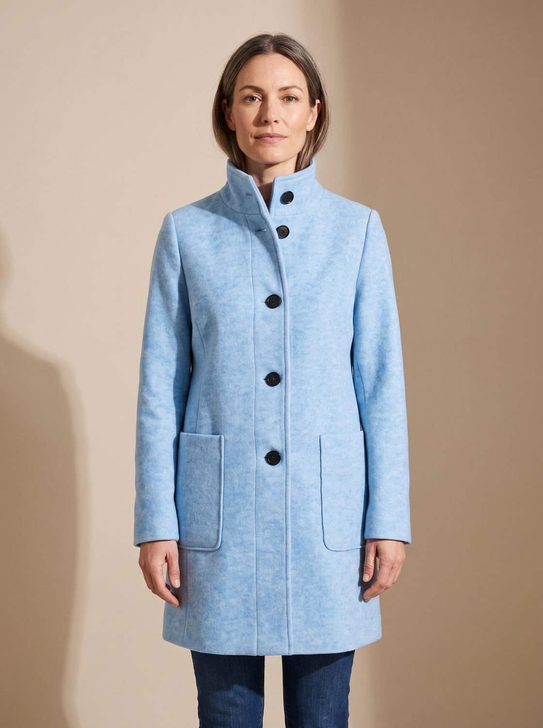 Freya | Gabardina de mezcla de lana para mujer, de cuello alto, con botones delanteros y corte largo